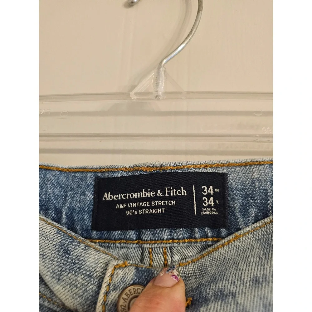 Abercrombie & Fitch Mens Vintage 90s Straight Distressed Jeans Light Wash 34x34